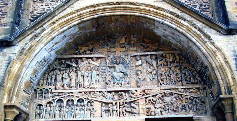 The highly decorated lintel over the abbey/church entrance
